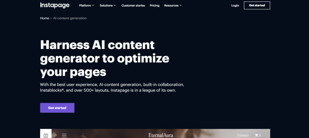 Instapage AI landing page copywriting
