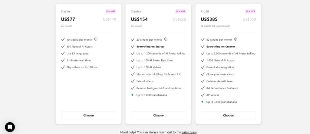 Arcads AI review - pricing structure
